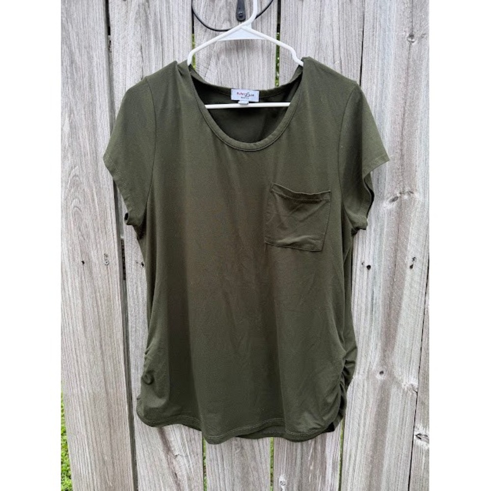 Maternity Ruby & Lace Top Women XL Olive Green Ruched Side Pocket Tee MTA152